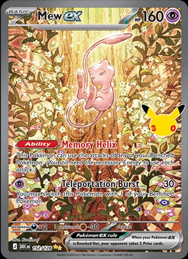 30th Celebration: Mew ex SIR 152, Gengar ex SIR 154, Pikachu ex 149/150 and Mewtwo ex SIR 151