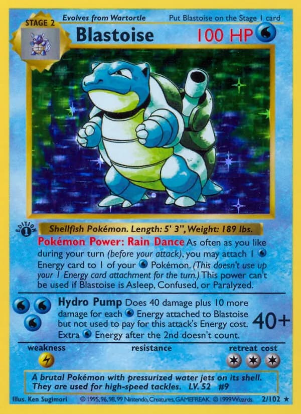 Blastoise 2/102 Holo, 1st Edition and Unlimited