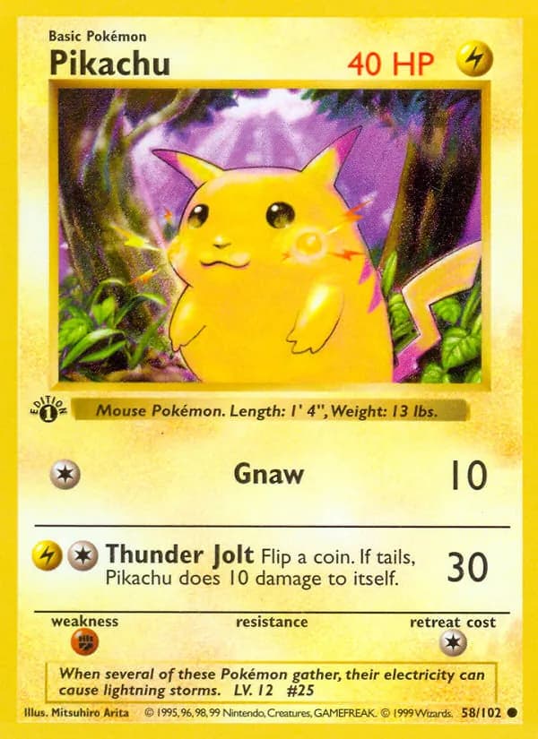 Pikachu 58/102 (Red Cheeks, Yellow Cheeks) en vintage Black Star-promo's