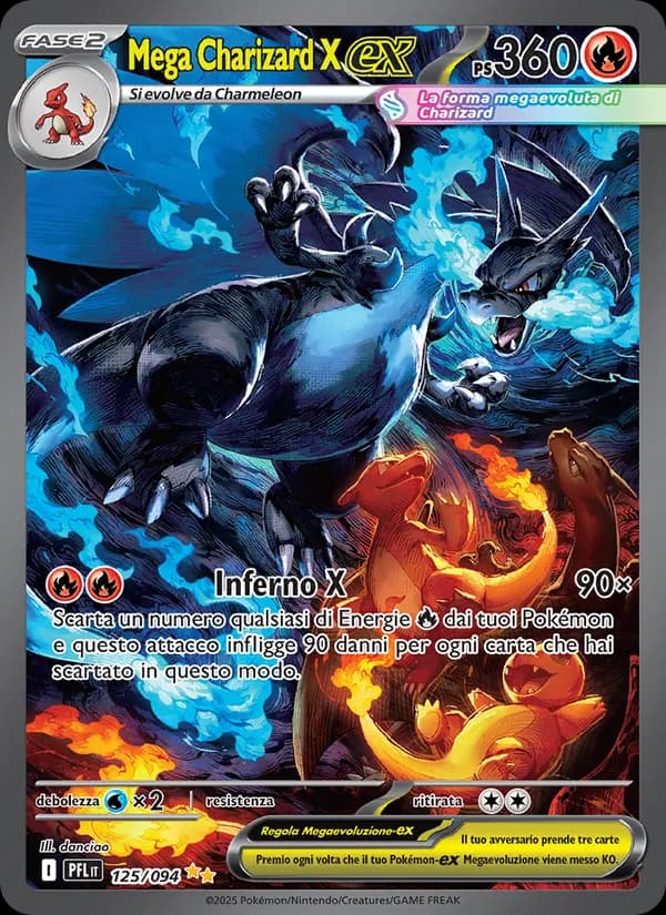 Mega Charizard X ex 125/094 Rara Illustrazione Speciale (Fiamme Spettrali) e Mega Charizard Y ex 294/217 (Ascesa Eroica)