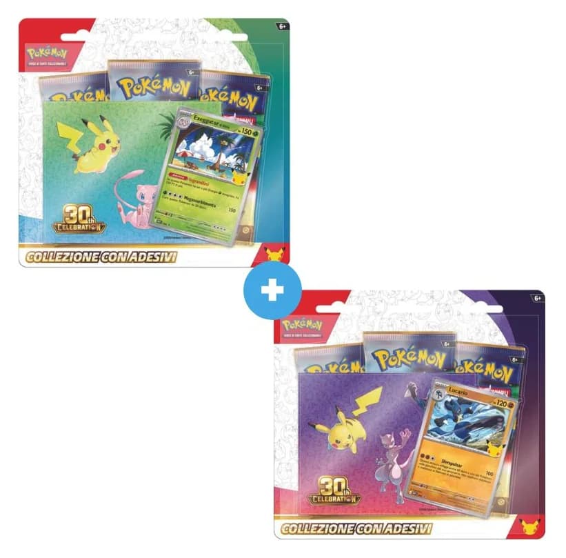 Coppia Collezioni con adesivi Lucario ed Exeggutor di Alola 30° Anniversario